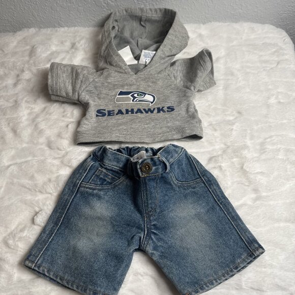 Build a Bear Workshop NFL Seattle Seahawks Fleece Shirt and denim shorts - Picture 1 of 6